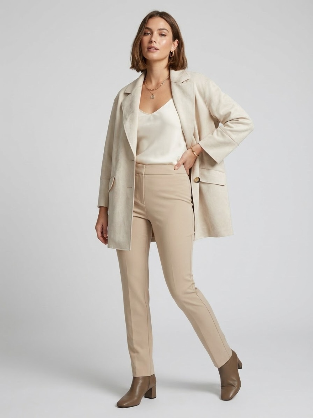 Truth by Republic Faux Suede Leather Blazer Jacket Size Small Silk Almond
